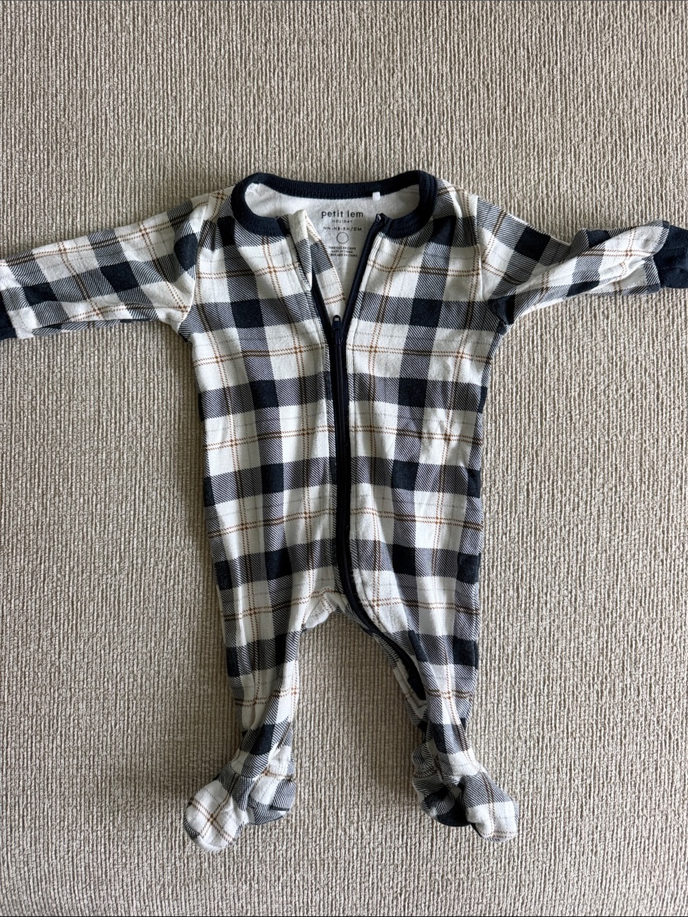 Petit Lem Navy and White Plaid 100% Cotton Footed One-Piece